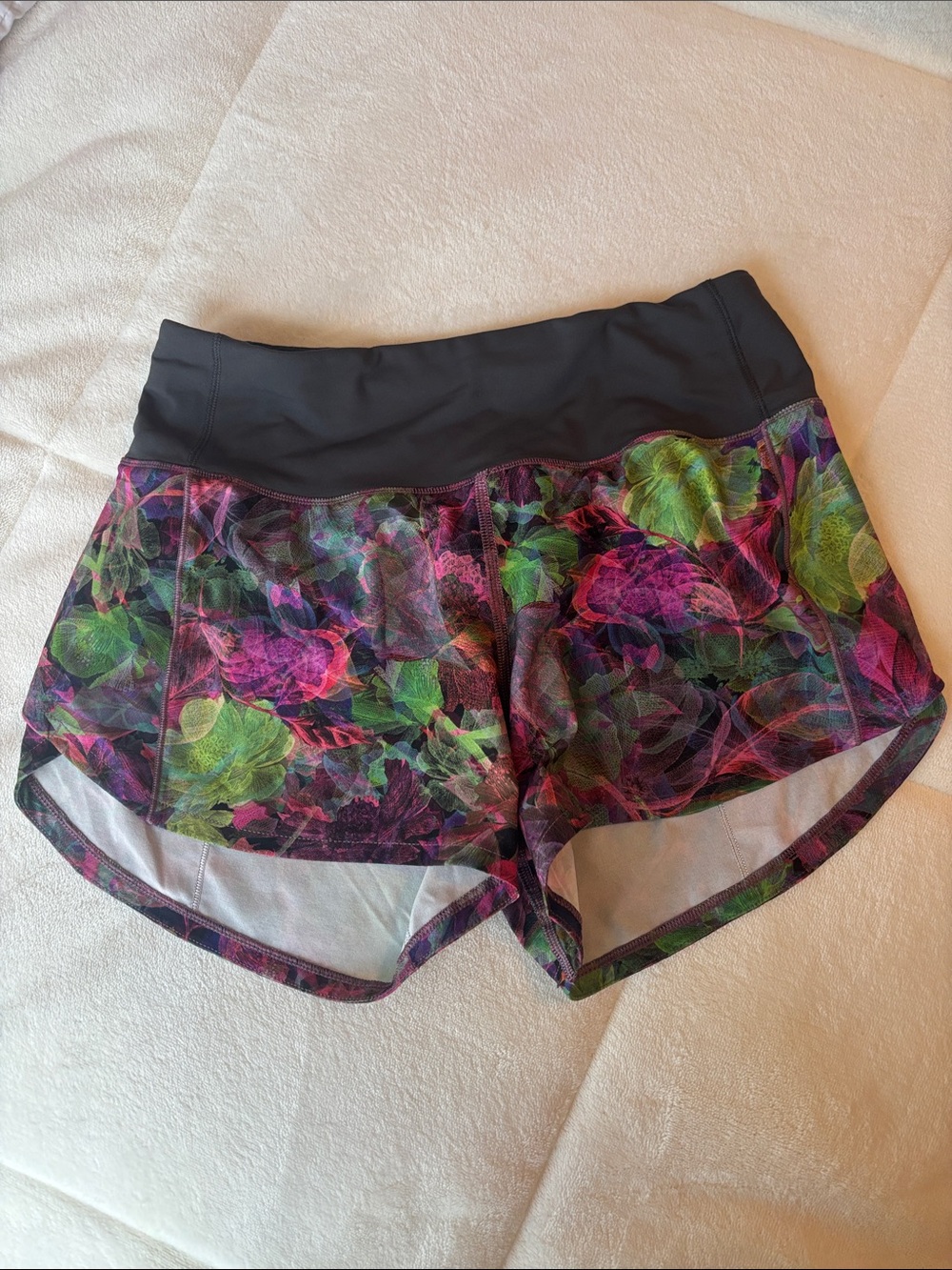 lululemon athletica Black-Waist Floral Print Athletic Shorts